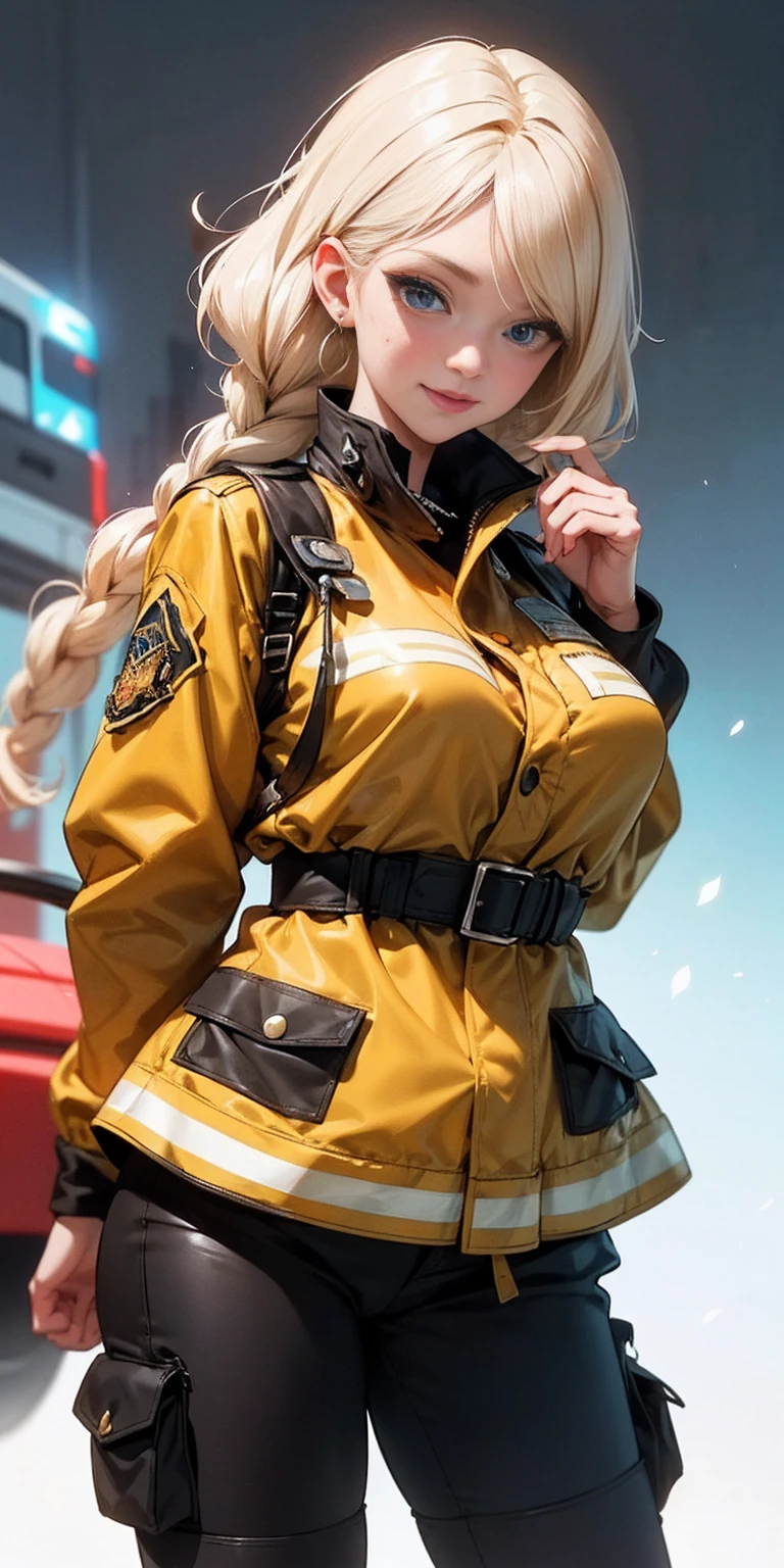 (nsfw, vulgar art:1.2), (2d style:1.2), (artwork:1.2), (lineart:1.33), , by (Satoshi Kon:1.2) BREAK, best quality, masterpiece, 8k, (hdr:1.1), (cinematic:1.2), (firefighter's outfit, firefighter's outfit:1.4), (medium breast:1), elsa of arendelle, long hair, smile, blue eyes, (blonde hair:1.3), braid, single braid