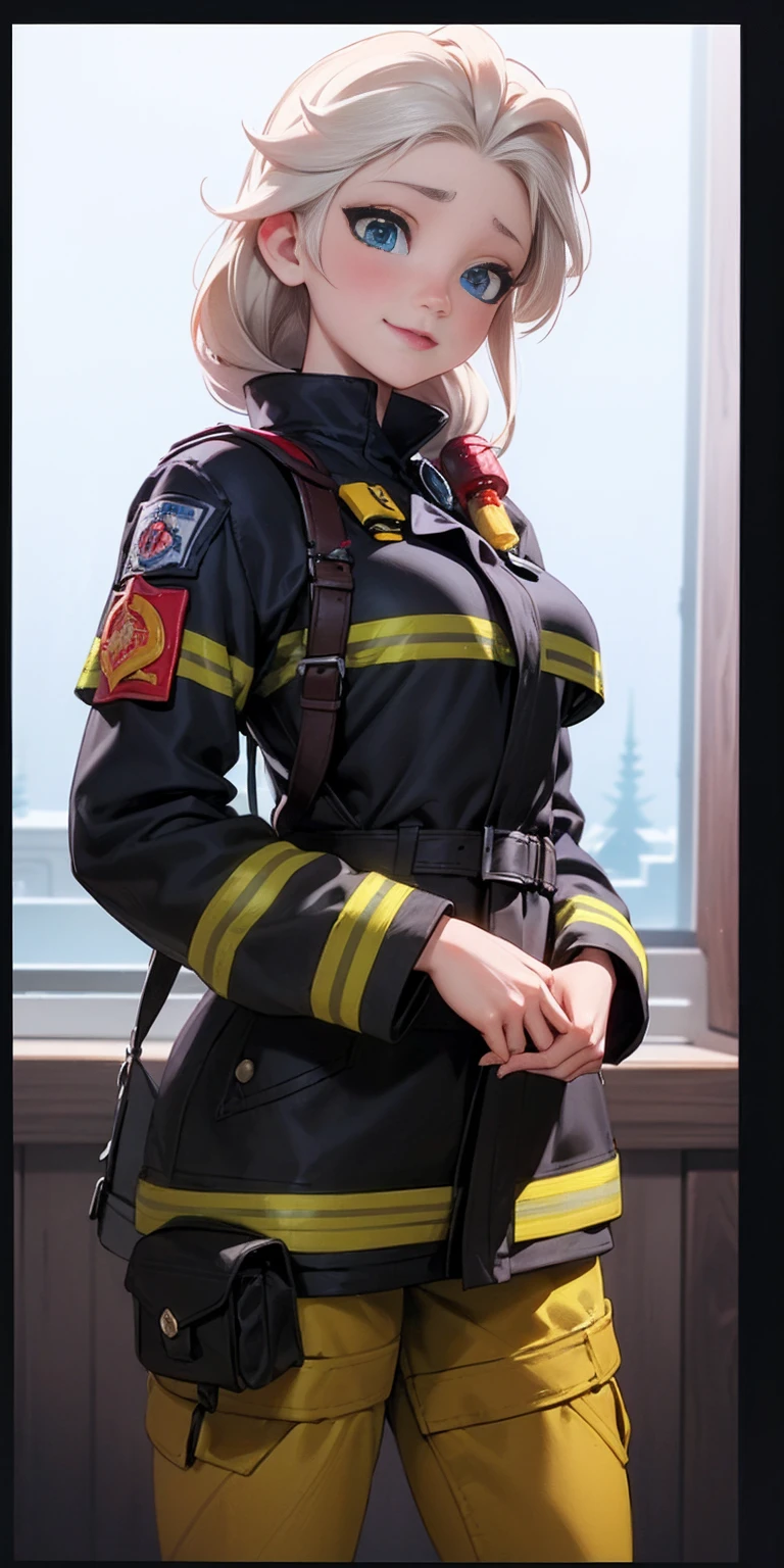(nsfw, vulgar art:1.2), (2d style:1.2), (artwork:1.2), (lineart:1.33), , by (Satoshi Kon:1.2) BREAK, best quality, masterpiece, 8k, (hdr:1.1), (cinematic:1.2), (firefighter's outfit, firefighter's outfit:1.4), (medium breast:1), elsa of arendelle, long hair, smile, blue eyes, (blonde hair:1.3), braid, single braid