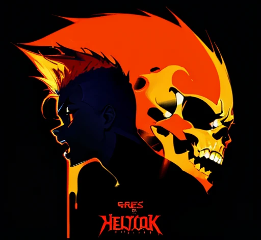 masterpiece, ultra detailed, best quality, uhd, 4k, 8k, scull, mohawk, open mouth, fangs, neck, shoulders, side view, "EXPLOITED  illustration, red and black color palette, simple black background, exploited let's start a war album, an album cover by Greg Staples, reddit, nuclear art, punk album cover, official artwork,