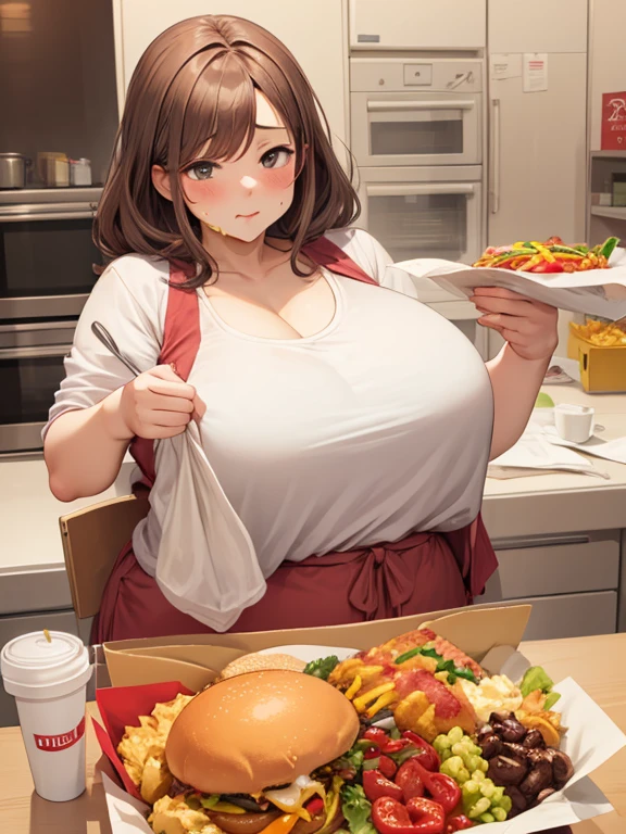 make brownhaired girl fat like 150 kg while she eating more fastfood 