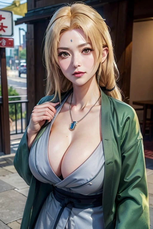 tsunade, smile,big breasts, cleavage, clavicle,((tsun costume)), (sun jacket), (tsun necklace), mature woman, fascinating look, looking at the viewer, Konoha Village, outdoor, daytime, (cowboy shot), (Extremely detailed, beautiful detailed face, masterpiece, beautiful detailed eyes, highest quality), huge breasts, ((魅惑的な笑face)), 超High resolution,4k,Super detailed, photo shoot, 8K, HDR, High resolution, (disorganized:1.2), kodak portrait 400, film grain, blurred background, (Bokeh:1.2), Lens flare, (lively_color:1.2),professional photos, (beautiful_face:1.5), ,(((cast 1.3))),(((Squeeze your elbows,
My chest feels tight)))