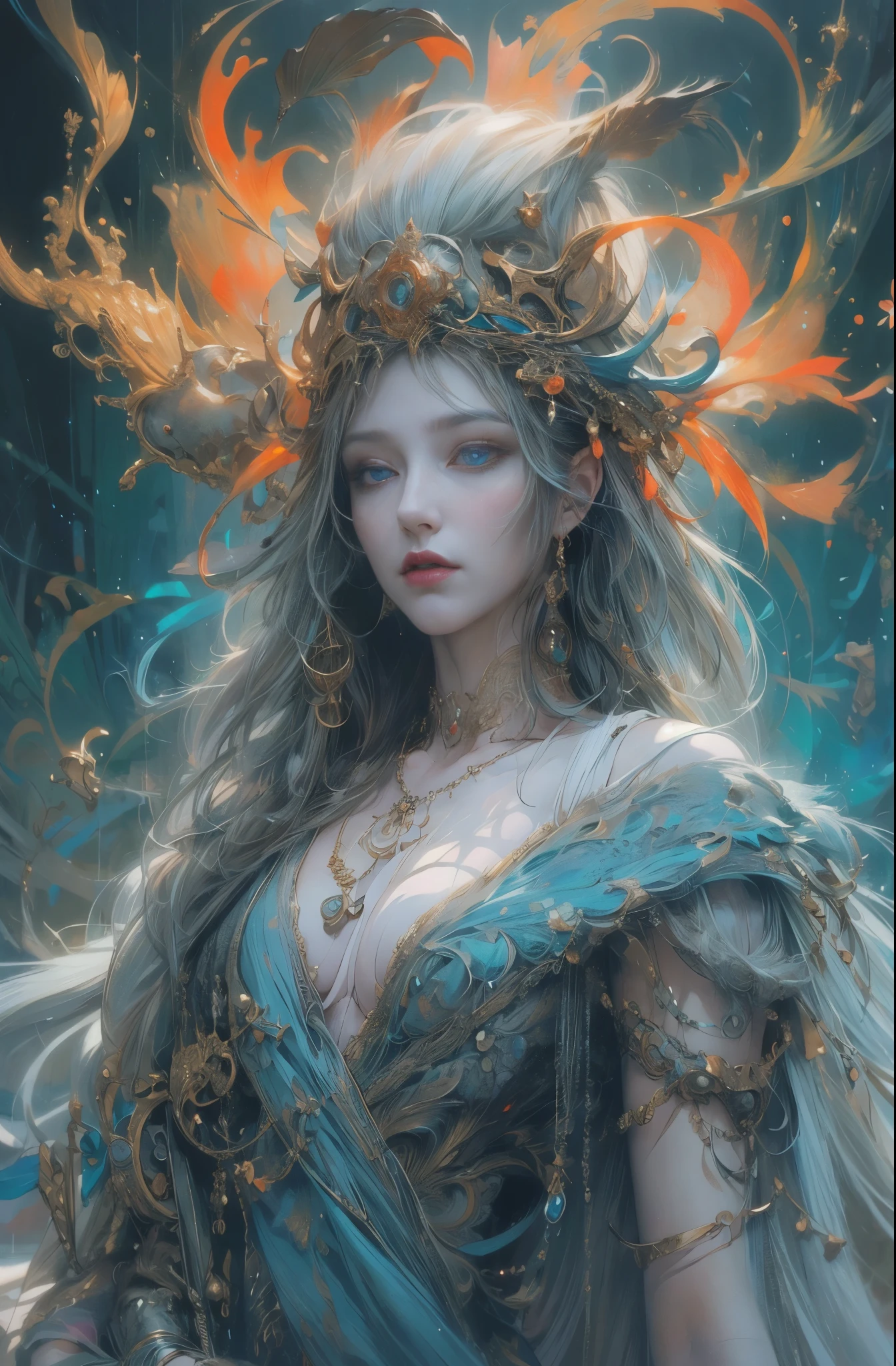 spirit of flame, hestia, Goddess of Flame, The Beginning Flame, sacred, dignity, Majestic, 4K fantasy art, Written by Gene Jay., fantasy art style, 2. 5D CGI Anime Fantasy Artwork, epic fantasy art style hd, Epic fantasy digital art style, detailed fantasy art, Detailed digital 2D fantasy art, Luan Jia and Artgerm, 8K fantasy art, sharp outline, very fine and beautiful eyes, Beautiful and delicate blue eyes, pretty much beautiful face, unparalleled beauty, masterpiece, highest quality, perfect angle, perfect composition, best shot, official art, cinematic light, very beautiful and fantastic scenery, chivalry dream, sense of presence, Michael'S letter, Christoph Huge 、Ultra-precision coating, luminism, art by Carne Griffiths and What a bone concept art, 4K resolution, Fractal isometricdetailed bioluminescence , 3D rendering, octane rendering, intricately detailed , cinematic, Trending isometric surreal cover photos、art station'amazing full color, handwritten, Defining a hit , cinematic,amazing background, abstract beauty,stand, approaching perfection, pure form, golden ratio, minimalistic, unfinished, concept art, Written by Brian Froud、khan griffith、What a bone、john william waterhouse, intricate details, 8K post production, High resolution, hyper detail, art stationのトレンド, studio photography, intricate details, Very delicate and detailed painting style, Beautiful painting art, greg latkowski, Close-up, female solo