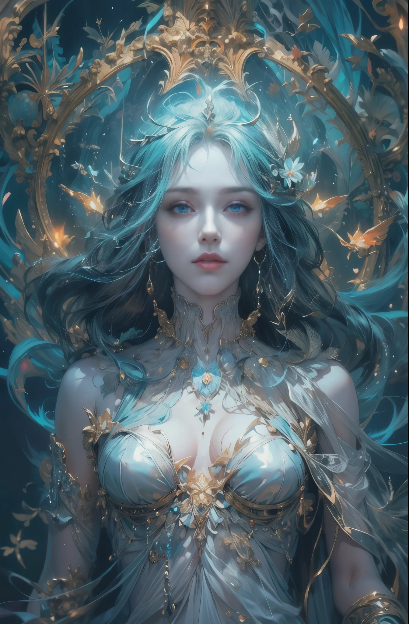 spirit of flame, hestia, Goddess of Flame, The Beginning Flame, sacred, dignity, Majestic, 4K fantasy art, Written by Gene Jay., fantasy art style, 2. 5D CGI Anime Fantasy Artwork, epic fantasy art style hd, Epic fantasy digital art style, detailed fantasy art, Detailed digital 2D fantasy art, Luan Jia and Artgerm, 8K fantasy art, sharp outline, very fine and beautiful eyes, Beautiful and delicate blue eyes, pretty much beautiful face, unparalleled beauty, masterpiece, highest quality, perfect angle, perfect composition, best shot, official art, cinematic light, very beautiful and fantastic scenery, chivalry dream, sense of presence, Michael&#39;S letter, Christoph Huge 、Ultra-precision coating, luminism, art by Carne Griffiths and What a bone concept art, 4K resolution, Fractal isometricdetailed bioluminescence , 3D rendering, octane rendering, intricately detailed , cinematic, Trending isometric surreal cover photos、art station&#39;amazing full color, handwritten, Defining a hit , cinematic,amazing background, abstract beauty,stand, approaching perfection, pure form, golden ratio, minimalistic, unfinished, concept art, Written by Brian Froud、khan griffith、What a bone、john william waterhouse, intricate details, 8K post production, High resolution, hyper detail, art stationのトレンド, studio photography, intricate details, Very delicate and detailed painting style, Beautiful painting art, greg latkowski, close, women only