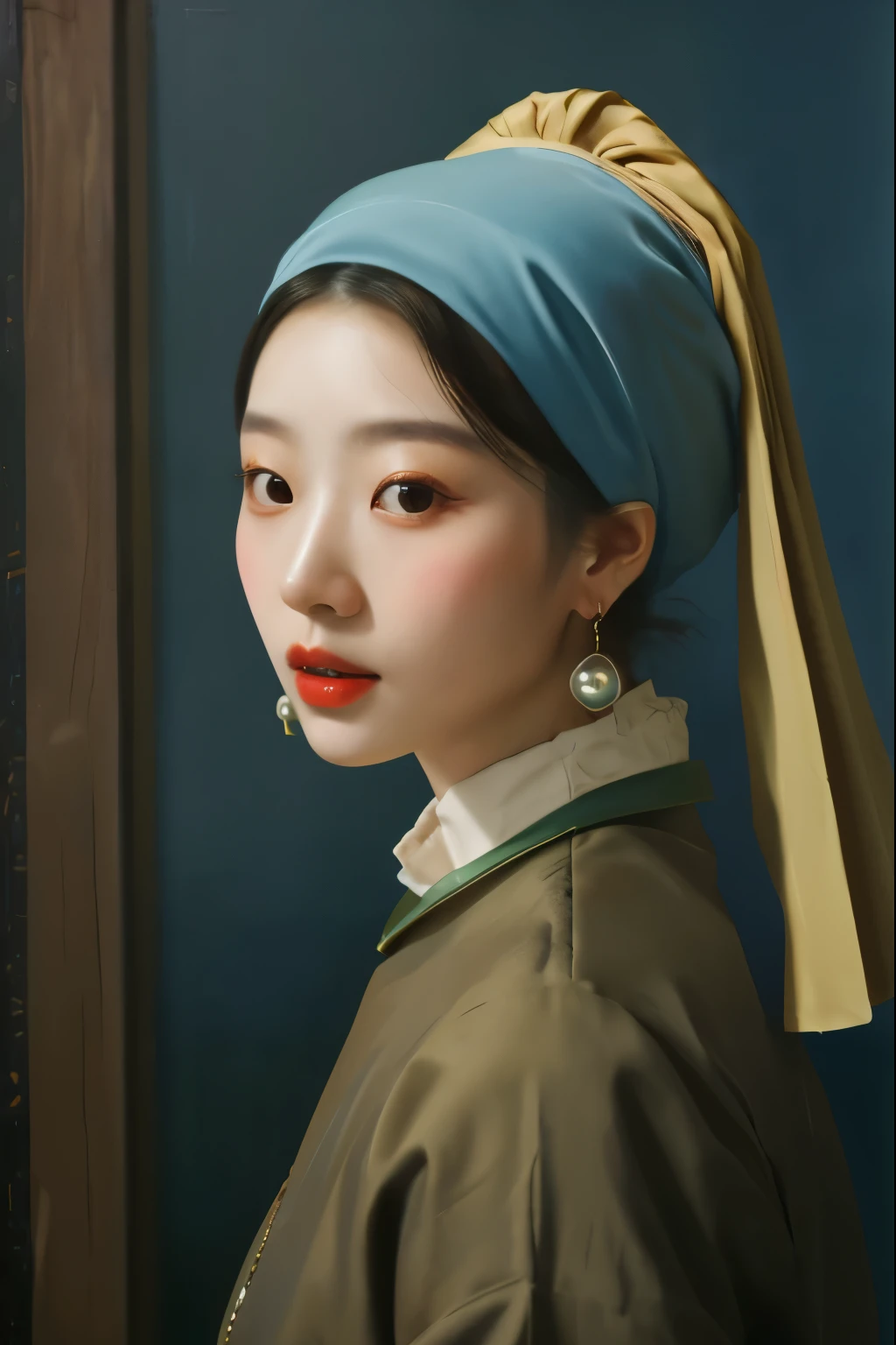 Korean beauty with pearl earrings, Works inspired by Johannes Vermeer,