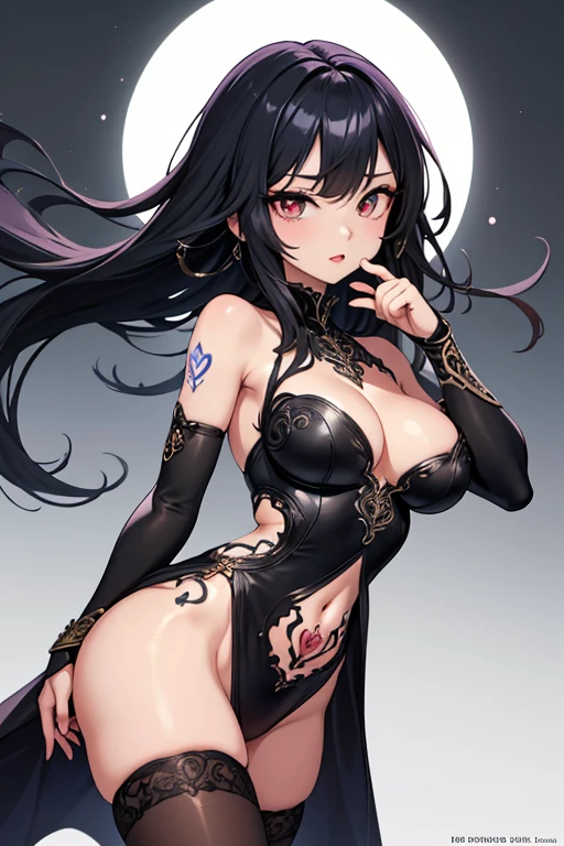 1girl, anime, cute girl, blank background, white background, fantasy, detailed fantasy dress with highlights, beautiful face, beautiful eyes, dark colors, black hair with multicolor streaks, red eye with different color pupil in eye, multicolor eye, medium small (slightly big), slight cleavagiful skin, cute, breast curtainsemely delicate and beautiful, (beautiful detailed face:1.0), (detailed deep eyes), symmetrical breasts, deep eyes, sin, portrait, slender waist, hips wider than shoulders, thighs, expressionless, young girl, luminous eyes, adorable,(Kpop idol),(aegyo sal:1),(Platinum blonde hair:1),((puffy eye)),Black panty,sexyture,Superskirt, uhigh rlution,Black collar,slim figure, Abdominal y tattoo, womb tattoo,Tight-fitting leg ring,y tattoo on half-body,Bare skin, Armored hand,Hidden fingertips,Hand covered,Arm covered,Fist covered,{{beautiful detailed fingers}}, tufts of hair, moderate beautiful breast:1.0,(masterpiece:1.2), best qualigh-res, HDR, perfect face, intricate armor, delicate blue filigree, intricate filigree, red metalic parts, detailed part, dynamic pose, dynamic lights,