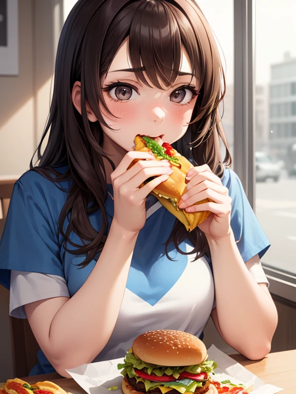 make 190 kg brownhaired girl like to eat more fastfood and make her while she eating