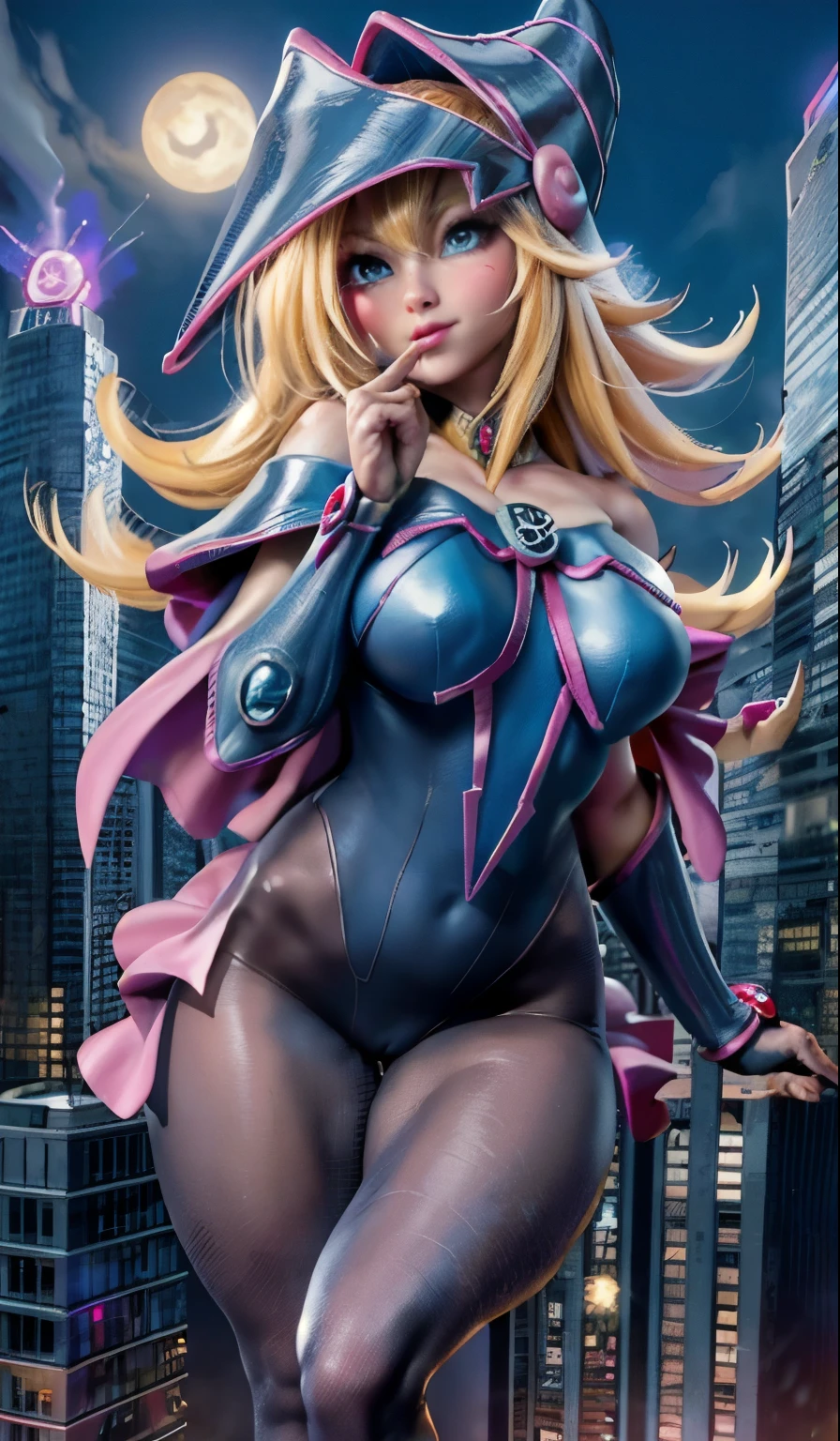 Dark magician gils spiderman version (obra maestra, 4K resolution, ultrarrealista, Muy detallado), (White superhero theme, charismatic, hay una chica en la cima de la ciudad, vistiendo disfraz de Spider-Man, she is a superhero), [ ((25 years), (pelo largo y rubio:1.2), cuerpo completo, (blue eyes:1.2), ( saltando de un edificio a otro), ((entorno urbano arenoso):0.8)| (paisaje urbano, por la noche, dynamic lights), (Luna llena))] # Explanation: The message mainly describes a 4K ultra high definition painting., Muy realista, Muy detallado. Shows a superheroine on top of the city., vistiendo un disfraz de Spider-Man. The theme of the painting is a superhero theme. Pose sensual y inocente 