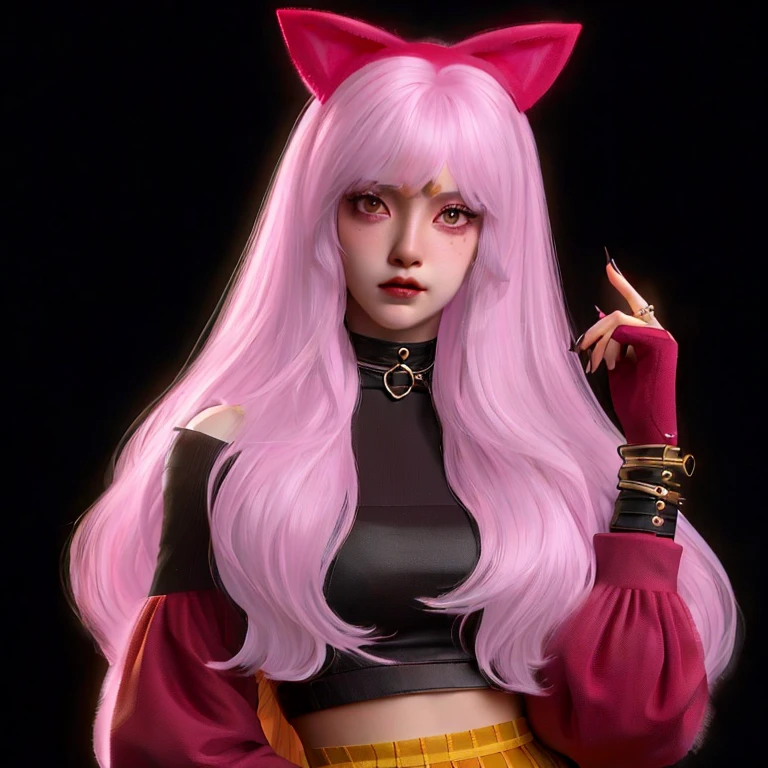 um close up de uma mulher com cabelo rosa e orelhas de gato, Estilo Animed 3d, Estilo Anime. 8k, estilo anime 3 d realista, Estilo Anime character, retrato de azar de arcano, obras de arte no estilo de guweiz, Arte detalhada de alta qualidade 8k, Estilo de realismo de anime, garota de anime com orelhas de gato, KDA, Personagem de anime