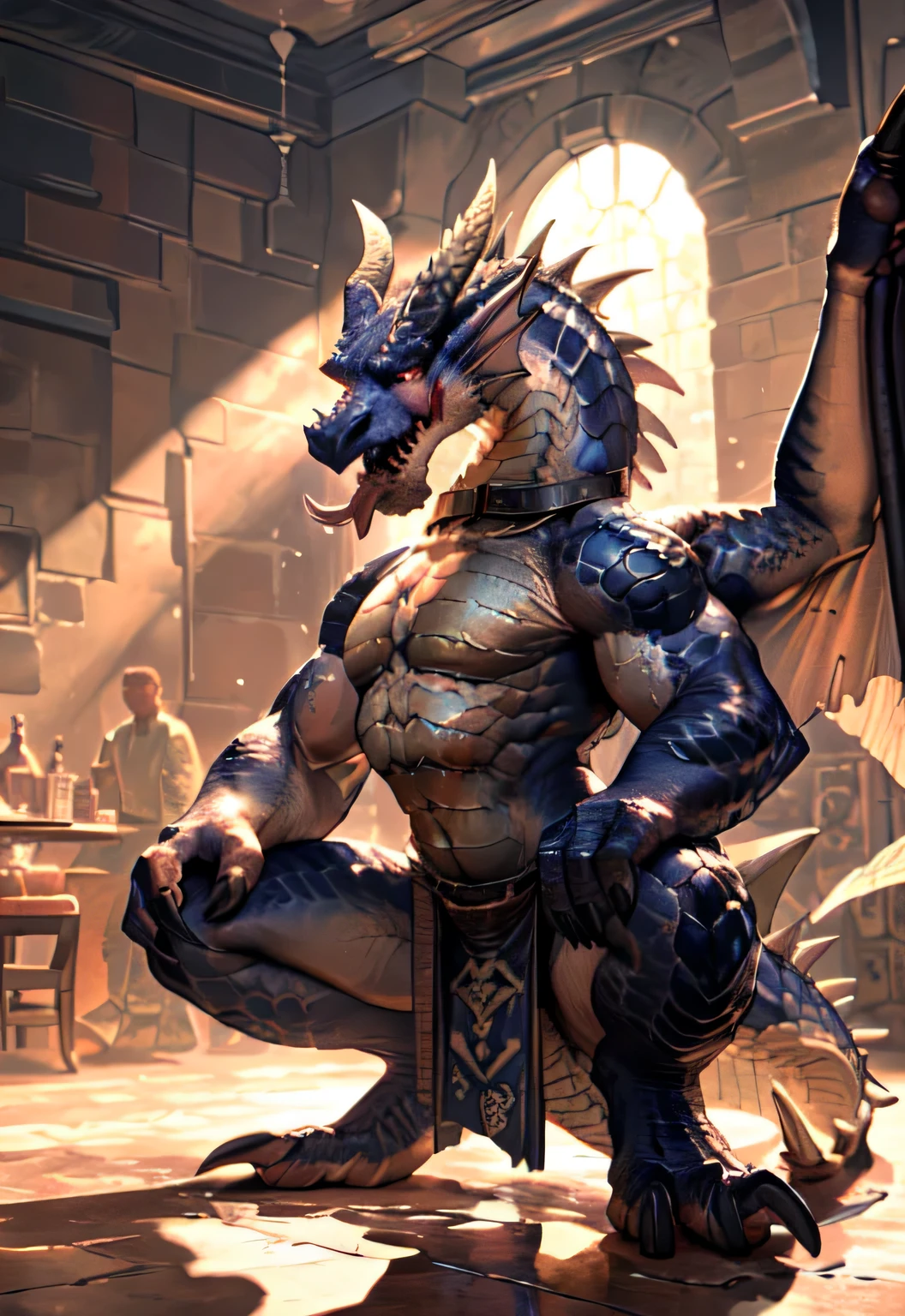 alone, (muscular), (Male human dragon):1.3, Bright scales, (Kamimei):1.3, (Common:1.4) (prayer):1.23, (，Wearing a short white loincloth）, exquisite eyes, lizard tail,A pair of dragon horns, A pair of dragon wings, (exquisite eyes，stripe，sharp claws，Cute animal paw，Sticking out tongue，careless person，Liquid spilled all over body，Air leakage in lower body，Fluid leaking from the lower body，Milk spilled all over the floor，glowing eyes):1.1, (in the room:1.35), In the bedroom，Squatting on the bed，dim，be licked，enjoy，obsessed， Face turned red，collar，Submit to，caress，drunk，Smile，enjoy，looking at camera，Submit to，having fun，Detailed background，realistically，realistic hand，8k high dynamic range，（shadow，wide dynamic range，high dynamic range，emphasize：1.2）