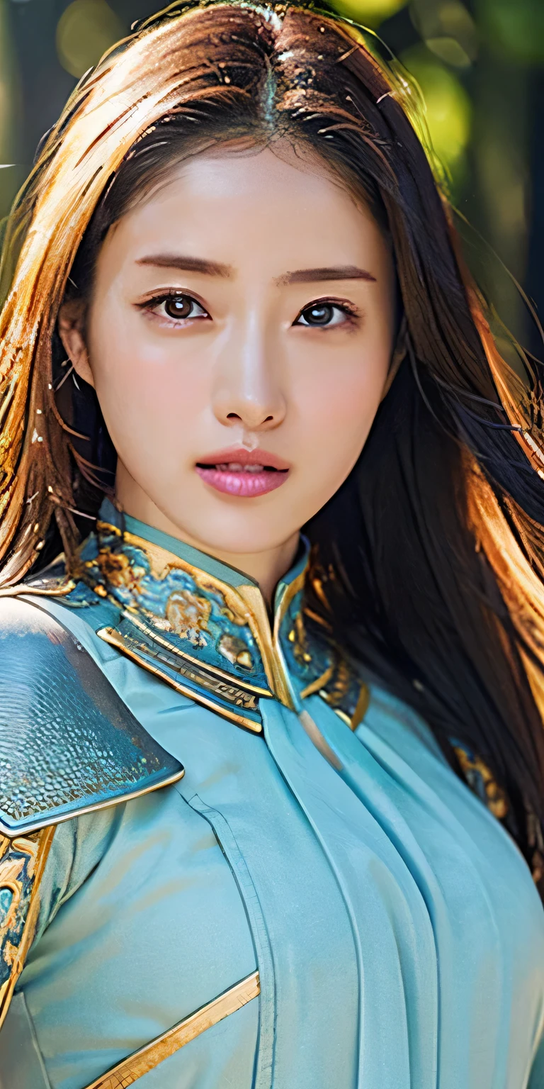 realistic, High resolution, soft light,1 female, alone, hip up, glowing skin, (detailed face), chinese armor,