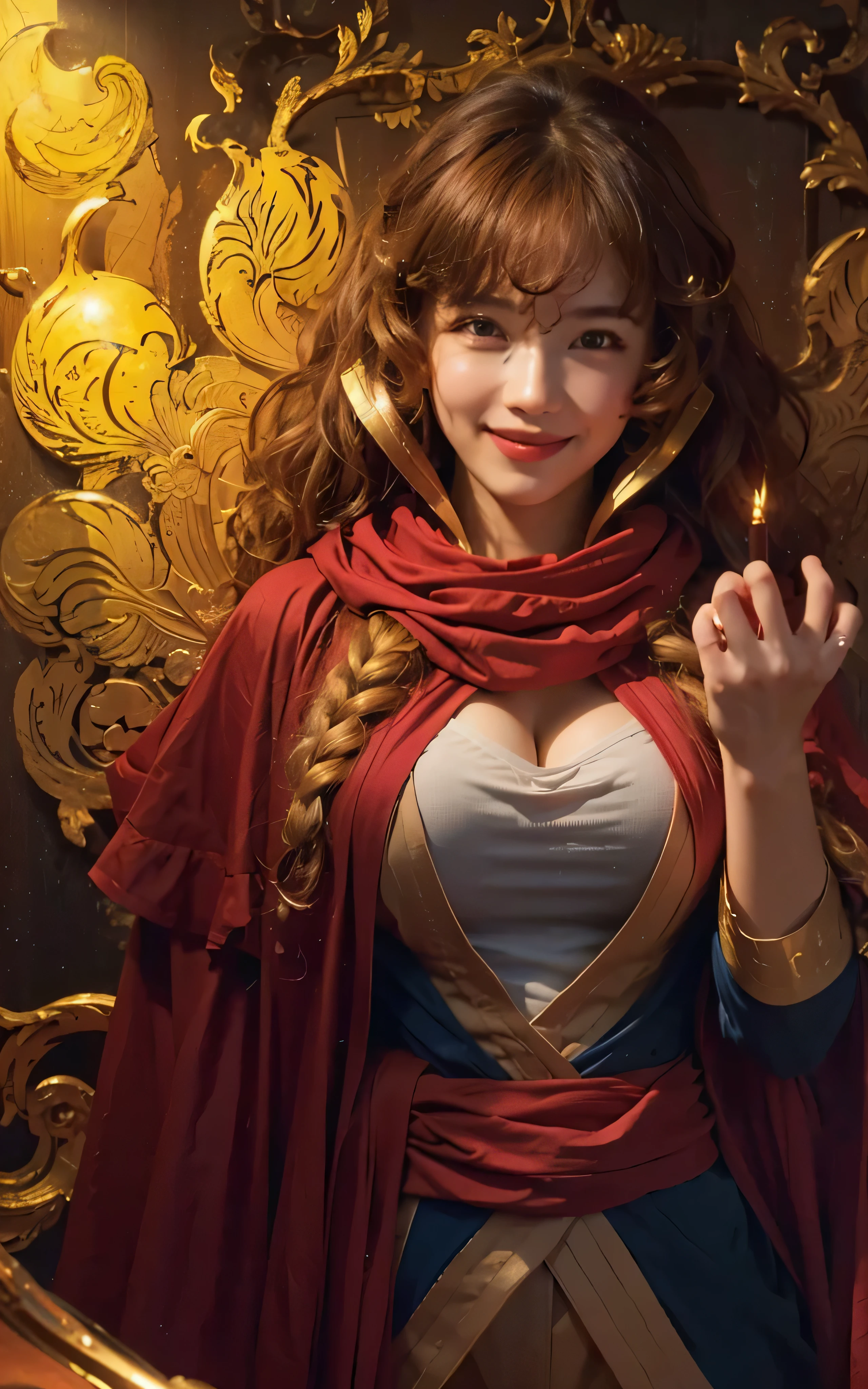 (cinematic angle: 1.2), (1 girl),(best quality, detailed details, masterpiece, official art, movie lighting effects, 4K),big breast, in bedroom, (looking at viewer, smile), curly hair, fixed