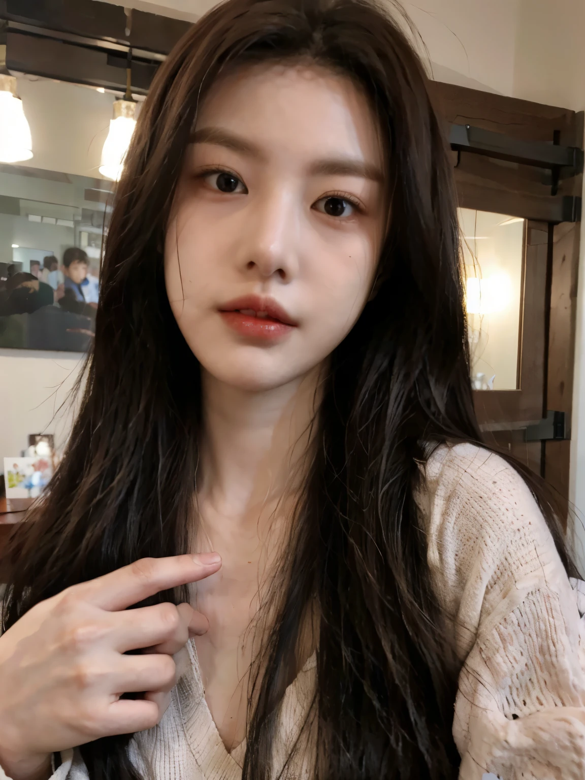 young korean woman, good wife, 2025 era, About to kiss the camera, The face is very close., POV kissing, beautiful long hair