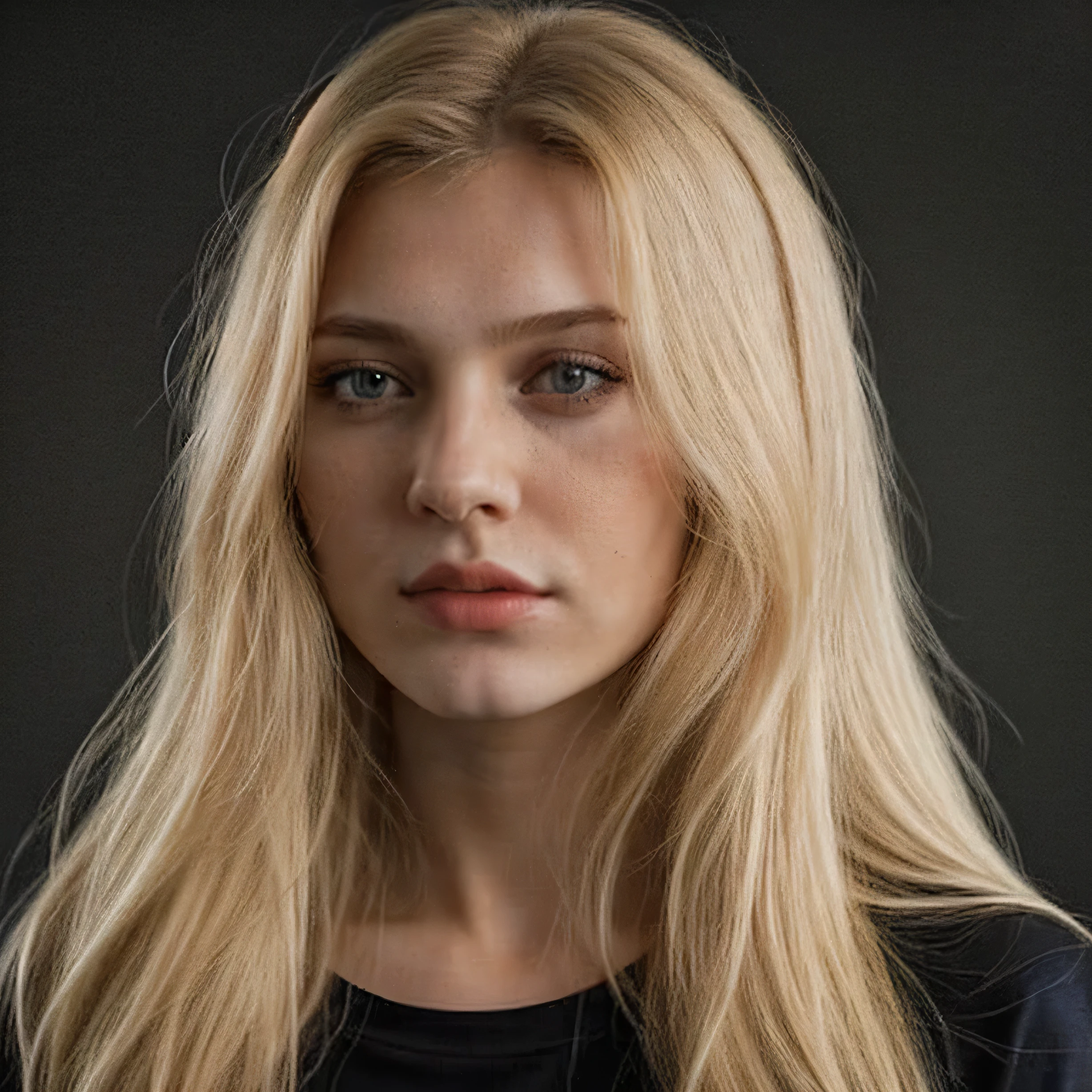 a close up of a woman with long blonde hair and a black shirt, olya bossak, young blonde woman, cinematic headshot portrait, anastasia ovchinnikova, young woman, photo of young woman, cinematic portrait, yelena belova, julia gorokhova, high quality portrait, blonde woman, 50mm portrait, in front of a black background