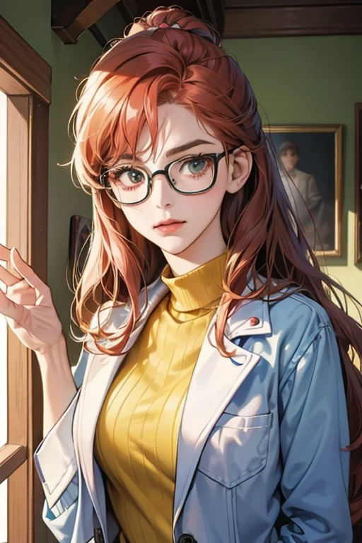 Betty is an adult woman appearing to have pinkish skin and auburn hair. In a picture on Simon Petrikov's wall, Betty is seen wearing stylish glasses, a green turtleneck and a pair of blue jeans. In another picture, Betty is wearing a lab coat. This might suggest that she was in a field of study, such as science or medicine. Some time after being brought to present-day Ooo, she switched from her teardrop-shaped glasses to more angular-shaped glasses with thick frames. SPARKLE; GLITTER
