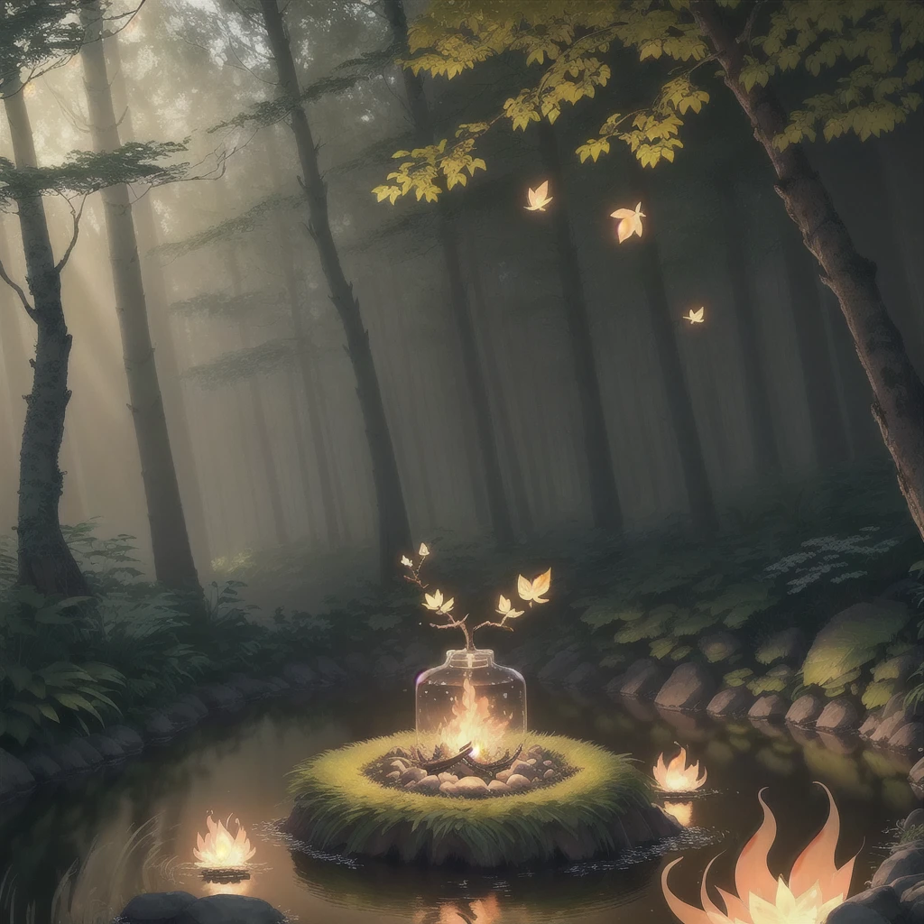 masterpiece, highest quality, (Highly detailed CG Unity 8K wallpaper), (highest quality), (best illustrations), (best shadow), glow sprite, With the shining deer, drinking water in the swimming pool, natureの要素 in the forest theme. mysterious forest, beautiful forest, nature, surrounded by flowers, delicate leaf and branches surrounded by fire Fly (natureの要素), (jungle theme), (leaf), (twig), (fire Fly), (particle effects) wait. 3D , octane rendering, ray tracing, Super detailed