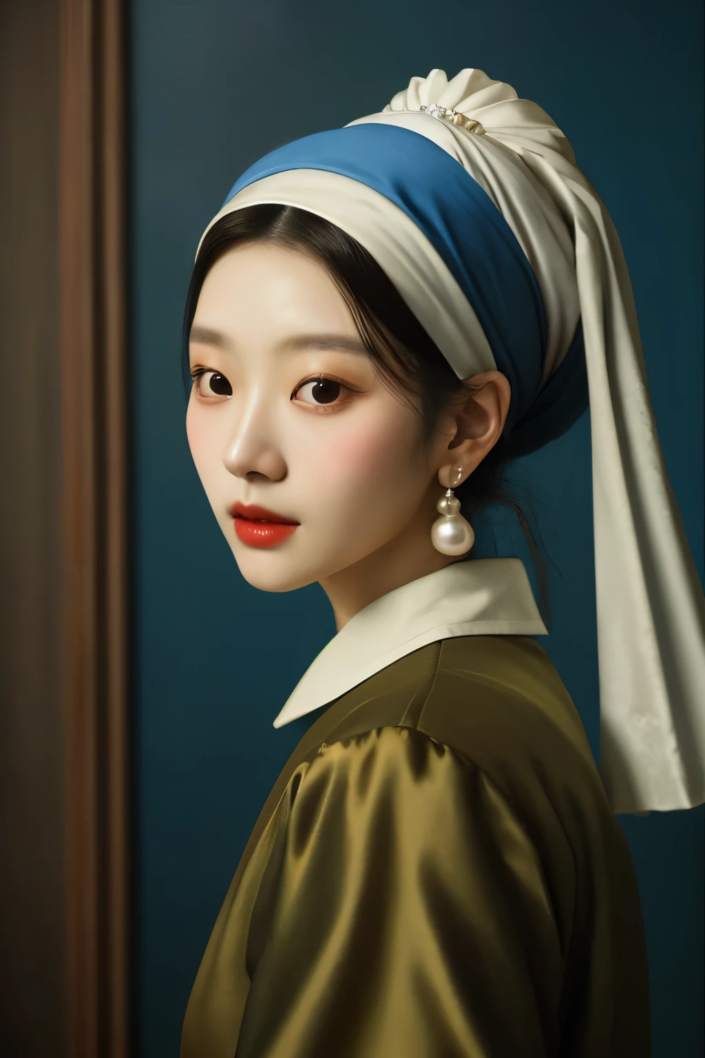 Korean beauty with earrings, Pearl earrings, Works inspired by Johannes Vermeer,