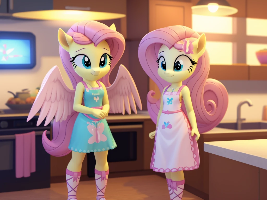 An anthropomorphic young fluttershy, wearing an very small apron, spread wings, open arms, standing, waiting in the kitchen, young, pony close to teenage girl, Low poly rendering by senior environment artist, Polycount trends, furry art, adorable digital paintings, cute 3d rendering, from overwatch, Super detailed rendering, cute detailed digital art, Highly detailed soft lighting, yellow pony, Stylized as a 3D rendering, Cute pony anime visuals, nsfw
