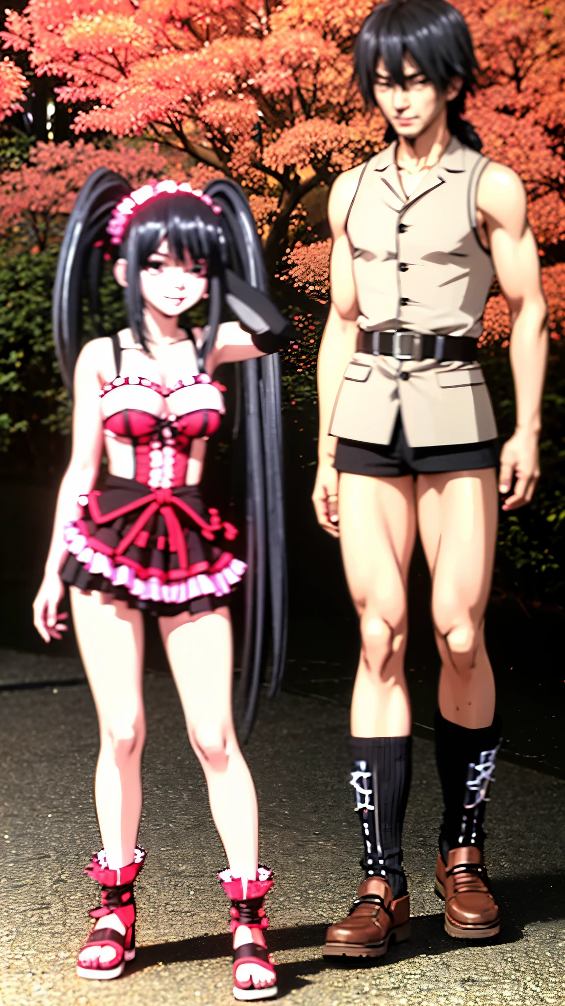 Masterpiece, high quality, 1girl, ((tokisaki kurumi)), long hair, (((low twintails))), ((big thigh)),tank top , smile, sexy body, sexy, looking at viewer,