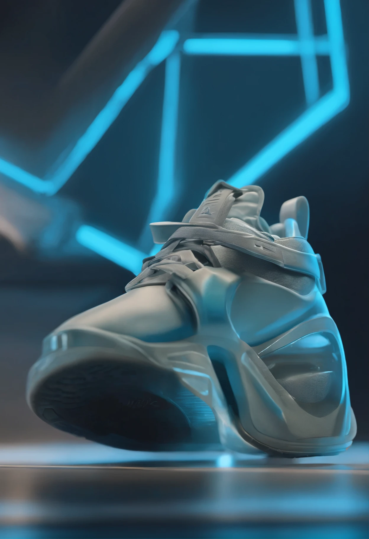shoe::，Nike Air Force 270&#39;aqua&#39;, Basketball sneakers concept art, blue, dynamic pearlescent blue light, blues, glowing hue of blue, turquoise, Made with Photoshop, turquoise, blue electricity, blue color graded, 2 0 2 2, 2022, futuristic sneakers, monochromatic blue, overtake, 2 0 1 9 Laser Neon Light，The art of spectroscopy，bright colors，Ground reflections，magic，pop art，，overtake现实主义，3D art。Numeric characters。realistic materials .3D rendered character art，Unreal Engine::，overtake级漂亮的颜色，overtake高细节，blander，oc renderer，32k，studio lighting，--ar 16:9 --iw 2