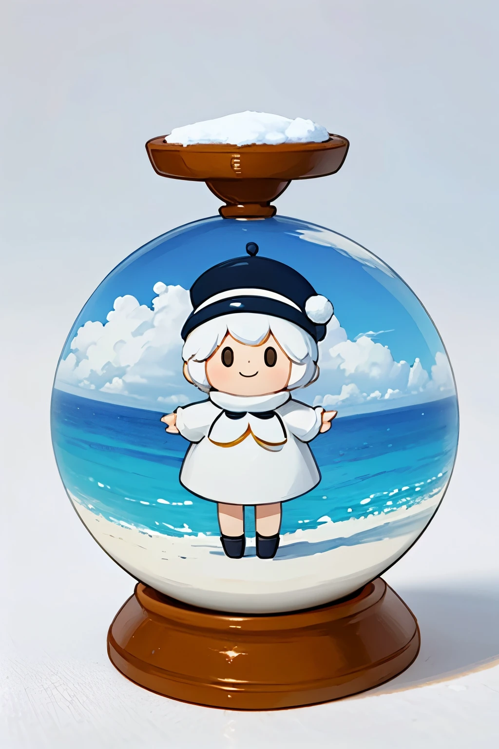 Three-dimensional art made of paper cutouts arranged in a spherical shape、The theme is Snow White、smile