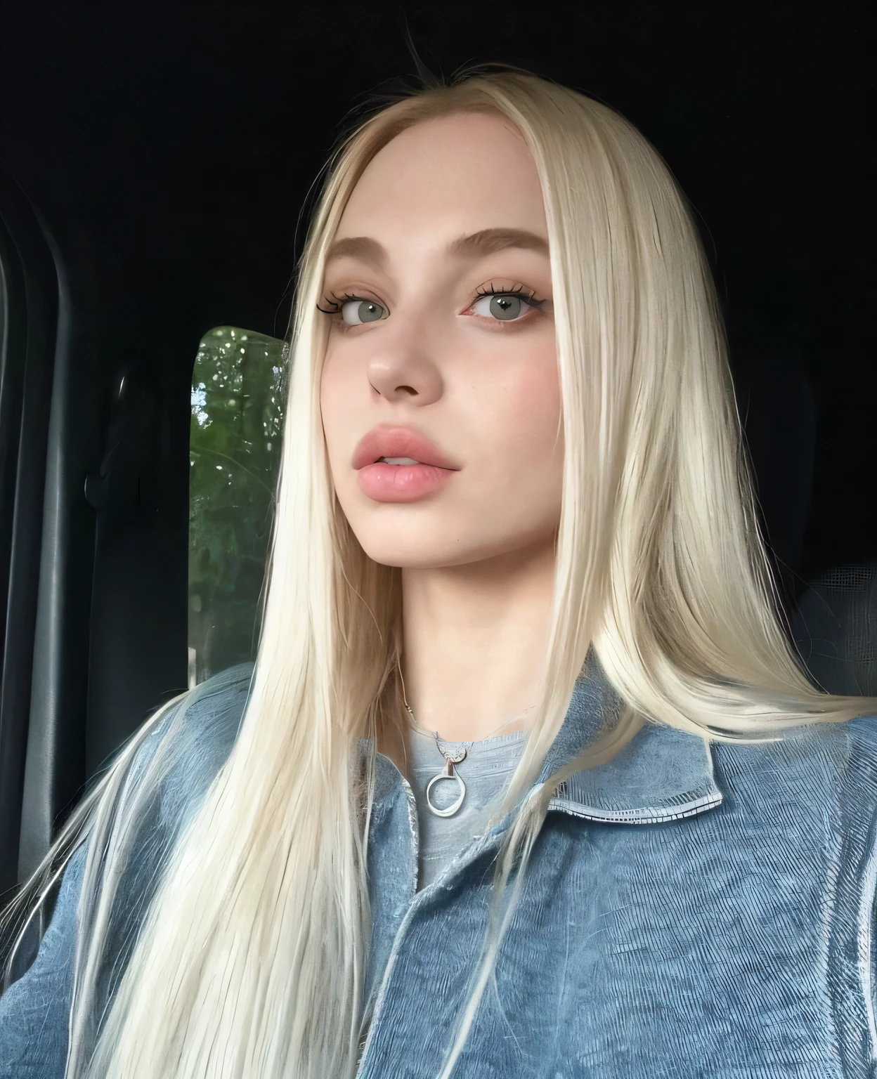 Mujer rubia con pelo largo y chaqueta vaquera azul en el coche., yelena belova, ava max, Dasha Taran, anna nikonova aka new milkmaid, Angelina Stroganova, Aleksandra Waliszewska, anastasia ovchinnikova, julia gorokhova, pelo largo y rubio y ojos grandes, con pelo largo y rubio, pelo largo y rubio y ojos grandes