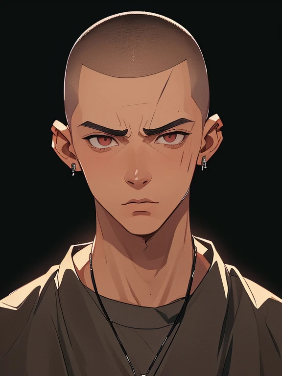 Male, Gangster, Shaved head, Delinquent, Serious, ager, No beard, Modern Clothes, Close up
