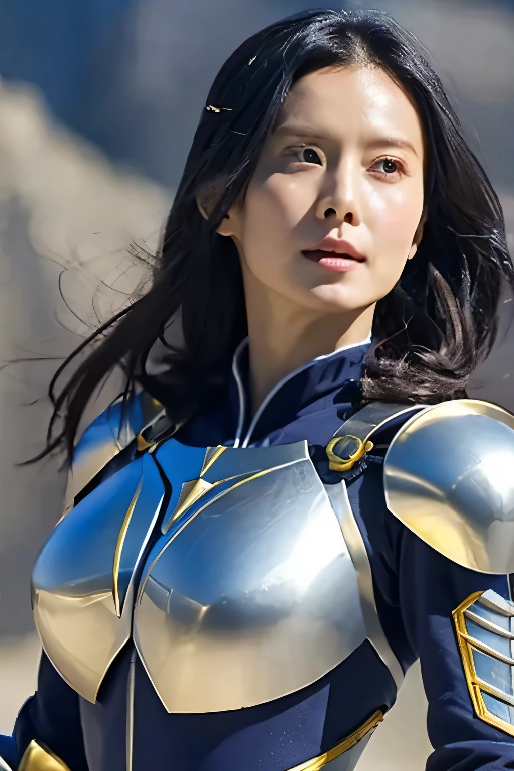 8K、Big breasts super detailed、masterpiece、highest quality、(very detailed)、dynamic angle、mysterious look、Wind effect、fantasy background、rim lighting、cinematic light、超A high resolution、8k uh、film grain、best shadow、delicate、born、particles of light、fine skin texture、Detailed armor texture、detailed face、Complex details、super detailed、shine、strong fraud、silver armor、(holding a weapon)、Slashing、Slashing Action、big and full breasts,Scapula、shining eyes、 long cloak、fantasy、(born)、shoulder armor、Complex、Complex、perfect lighting、looking at the viewer、movie lighting、flying in the sky、Flight、holy light、wonderful、bangs、the wind is strong、frozen mountain々々、long wavy white hair、lich queen,Sexy,attractive,short bob,Chest armor with detailed decoration,