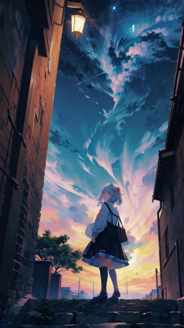 Girl looking up scene 1: 黄昏のtowerの影 少女は空を背に静かに佇む, Dyed azure. 彼女の目の前にそびえ立つのはバベルのtowerと呼ばれる巨大な建造物だ. The Shape, Like piercing the clouds, It&#39;s like it&#39;s reaching the sky. 少女の視線はtowerの頂上へ向けられる. tower, Enveloped in the darkness of the evening, Creates a fantastic atmosphere. towerの表面には複雑な模様が刻まれている. Old-fashioned. 少女はtowerの奥で何かを感じたようだ. Is it a memory of a classic story?、Or is it a longing for an unknown fantasy world?? Scene 2: Memories of the starry sky As countless stars twinkle in the night sky、少女はtowerの頂上に立つ. At her feet, The city lights shine like jewels. The girl closes her eyes and takes a deep breath. 夜風の匂いとtowerの古い匂いが混じる. The girl&#39;s mind replayed a famous story. The girl read a story of adventure and friendship.。 . The main character of the story, Like a girl, バベルのtowerに登りました. There, She met her friends、Overcoming various difficulties. One day the girl had a dream。, Like the main character, I&#39;ll go on an adventure. Scene 3: 朝焼けの約束 朝日の光がtowerを照らす頃、少女はtowerを出た. think back, towerは朝日に輝いて神々It even seemed. 少女はいつかまたこのtowerに登ると決めた. And she, She vows to tell the rest of the story. step by step, The girl walked into the future,Cherry blossom trees,Falling cherry blossoms
