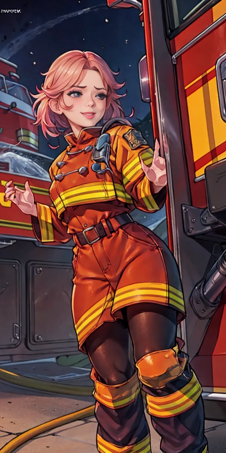 (nsfw, vulgar art:1.2), (2d style:1.2), (artwork:1.2), (lineart:1.33), , by (Satoshi Kon:1.2) BREAK, best quality, masterpiece, 8k, (hdr:1.1), (cinematic:1.2), (firefighter's outfit, firefighter's outfit:1.4), (medium breast:1), elsa of arendelle, long hair, smile, blue eyes, (blonde hair:1.3), braid, single braid