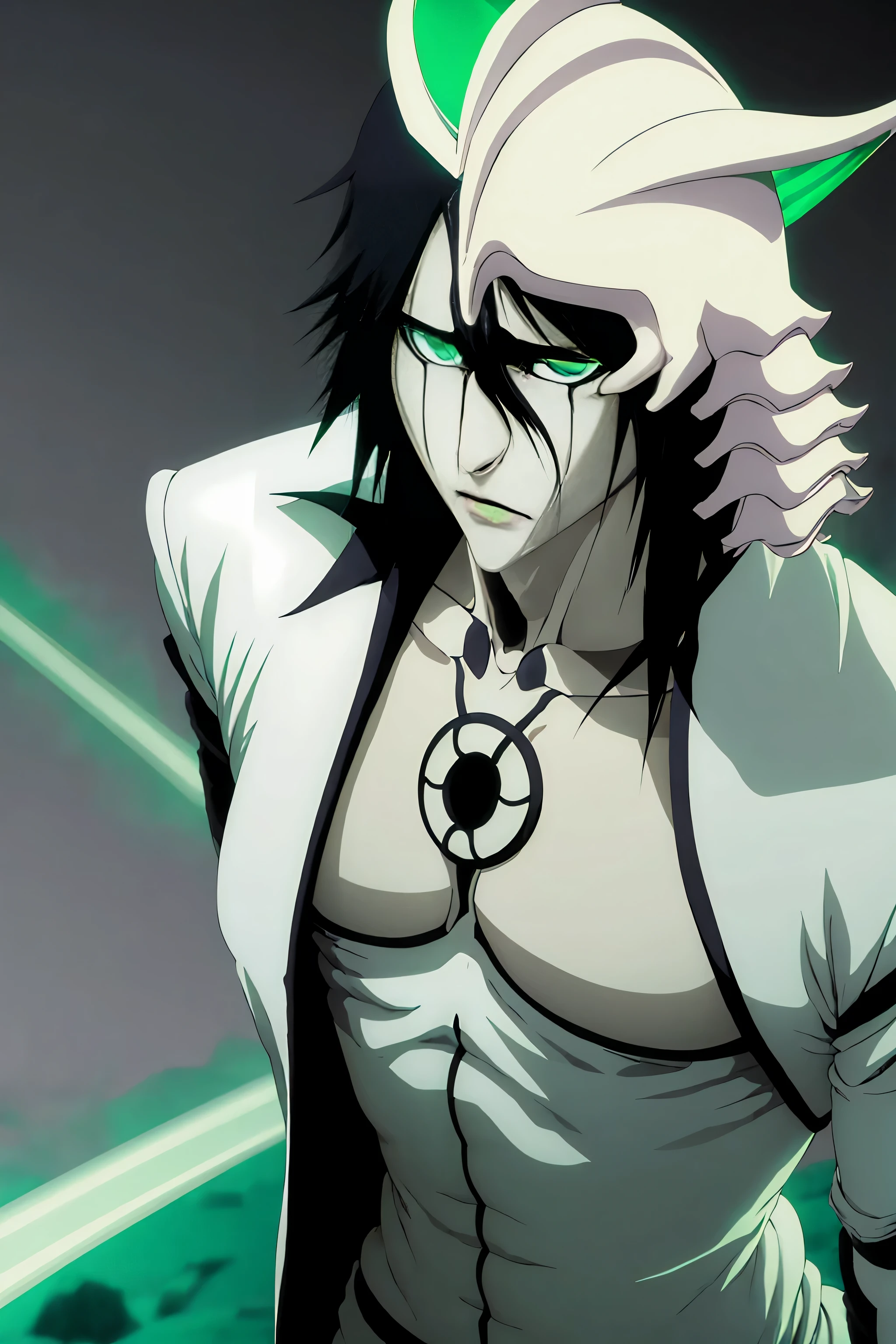 Ulquiorra cofer (bleach anime), ultra hd,3k resolution,with green aura around him with menacing eyes