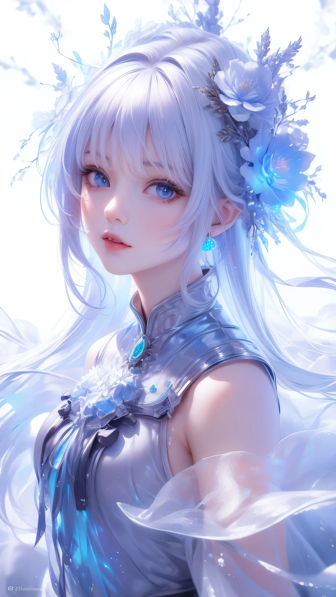 ((masterpiece)), (((best quality))), ((ultra-detailed)), ((illustration)),[realism light effect],shadow,(Fantasy style),(white background:1.6), simple background, (earth theme),(a cloak)[(hair focus,((1girl)),[(big slime hair): (cloud hair):0.3], (hair on background),(high saturation),(hair surrounded by galaxy splashes),)):((her hair is becoming galaxy clouds,:1.27628), (hair and clothes is galaxy clouds and cluster of stars:1.1025),(a cloak is becoming galaxy clouds)