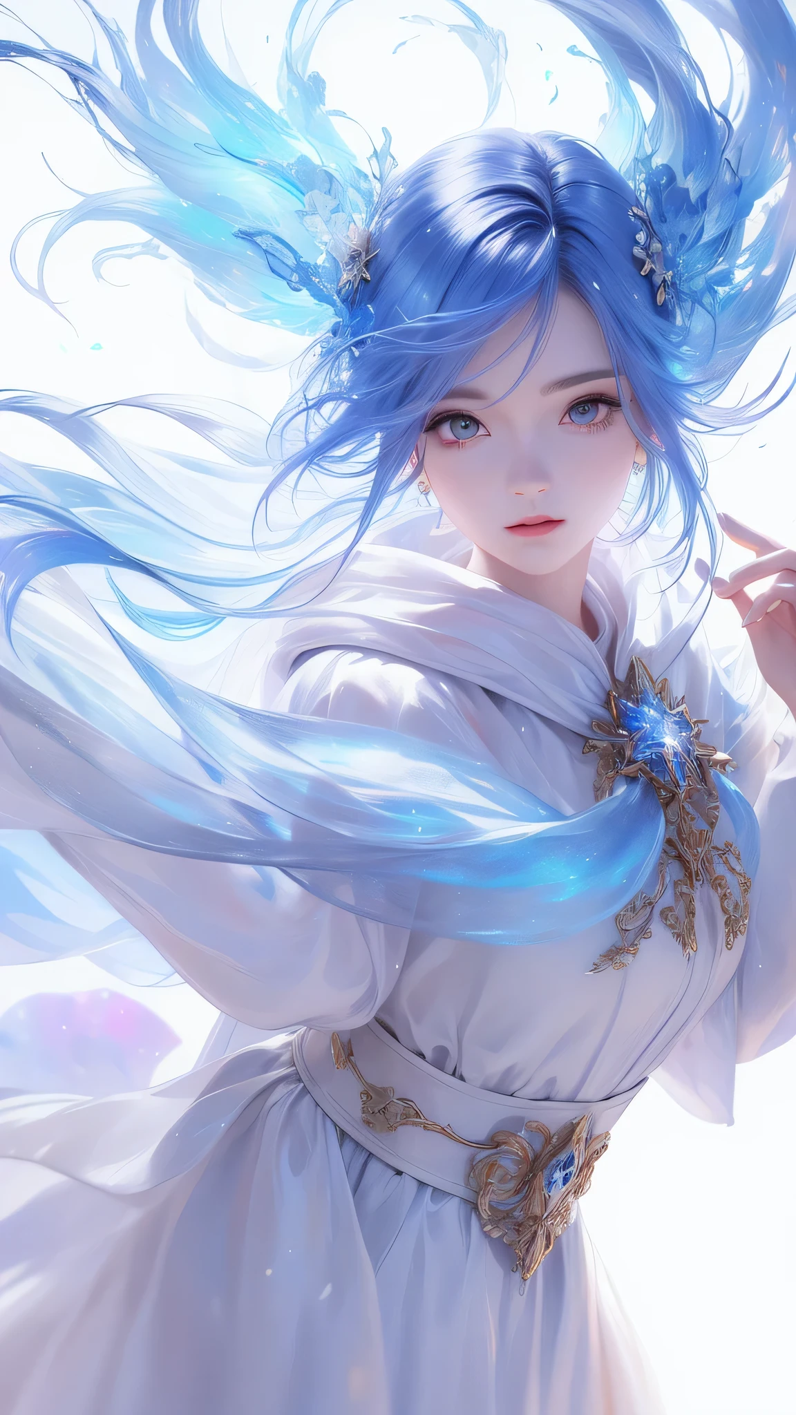 ((masterpiece)), (((best quality))), ((ultra-detailed)), ((illustration)),[realism light effect],shadow,(Fantasy style),(white background:1.6), simple background, (earth theme),(a cloak)[(hair focus,((1girl)),[(big slime hair): (cloud hair):0.3], (hair on background),(high saturation),(hair surrounded by galaxy splashes),)):((her hair is becoming galaxy clouds,:1.27628), (hair and clothes is galaxy clouds and cluster of stars:1.1025),(a cloak is becoming galaxy clouds)