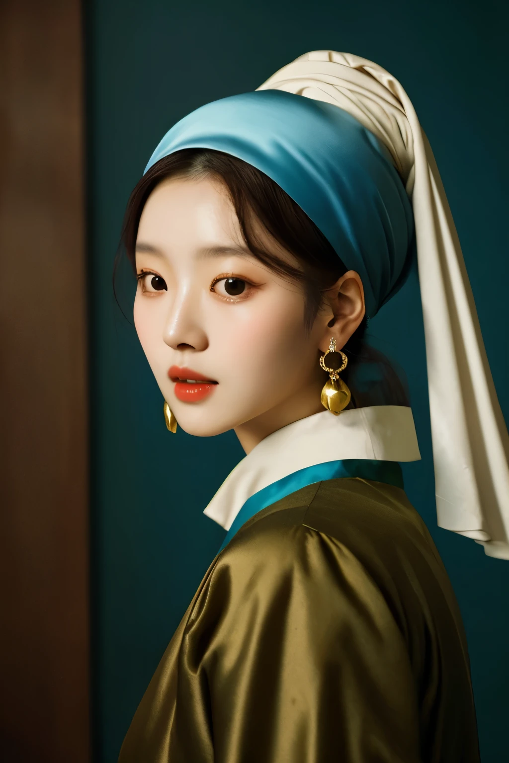 Korean beauty with earrings, Works inspired by Johannes Vermeer,