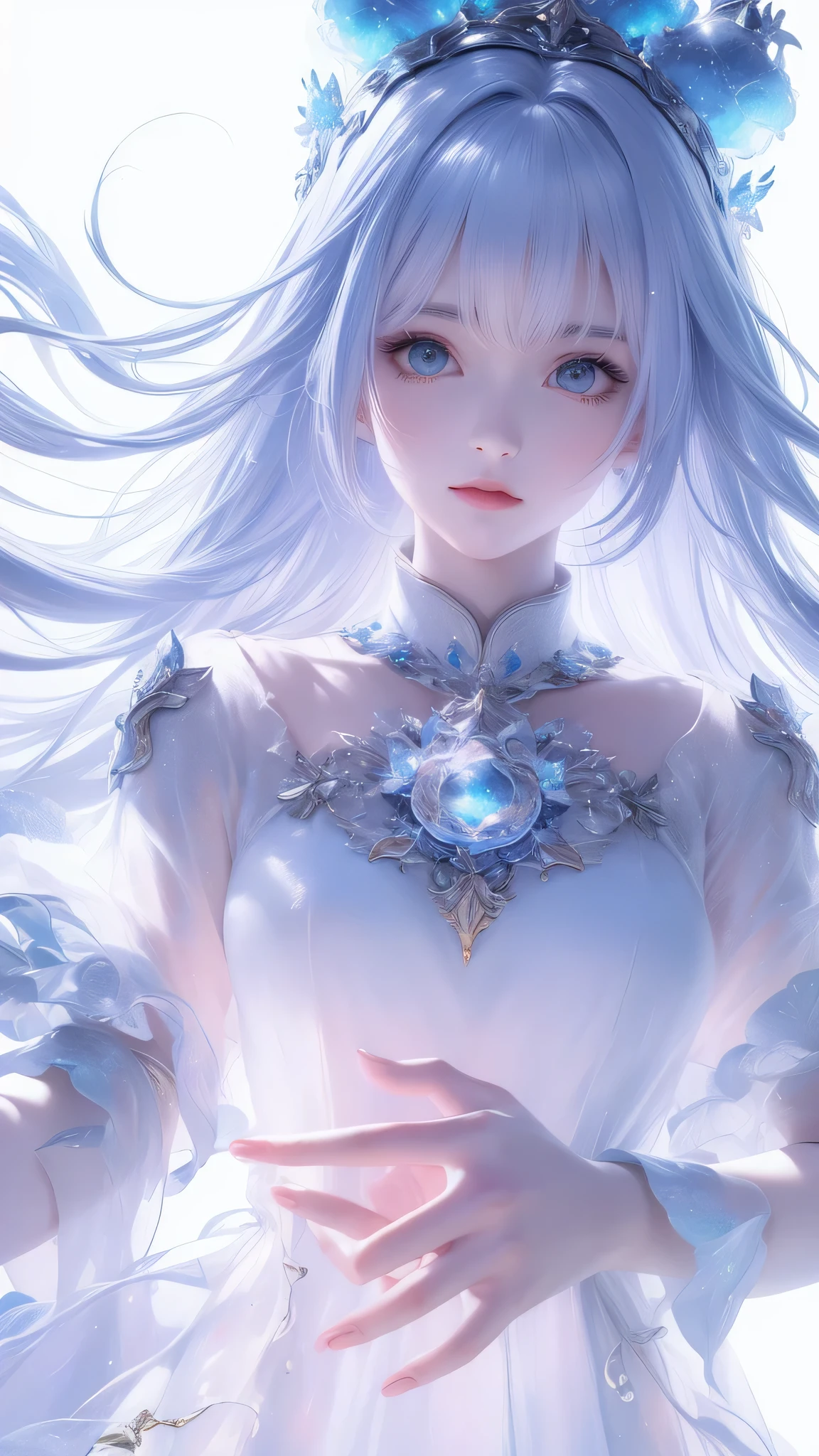 ((masterpiece)), (((best quality))), ((ultra-detailed)), ((illustration)),[realism light effect],shadow,(Fantasy style),(white background:1.6), simple background, (earth theme),(a cloak)[(hair focus,((1girl)),[(big slime hair): (cloud hair):0.3], (hair on background),(high saturation),(hair surrounded by galaxy splashes),)):((her hair is becoming galaxy clouds,:1.27628), (hair and clothes is galaxy clouds and cluster of stars:1.1025),(a cloak is becoming galaxy clouds)