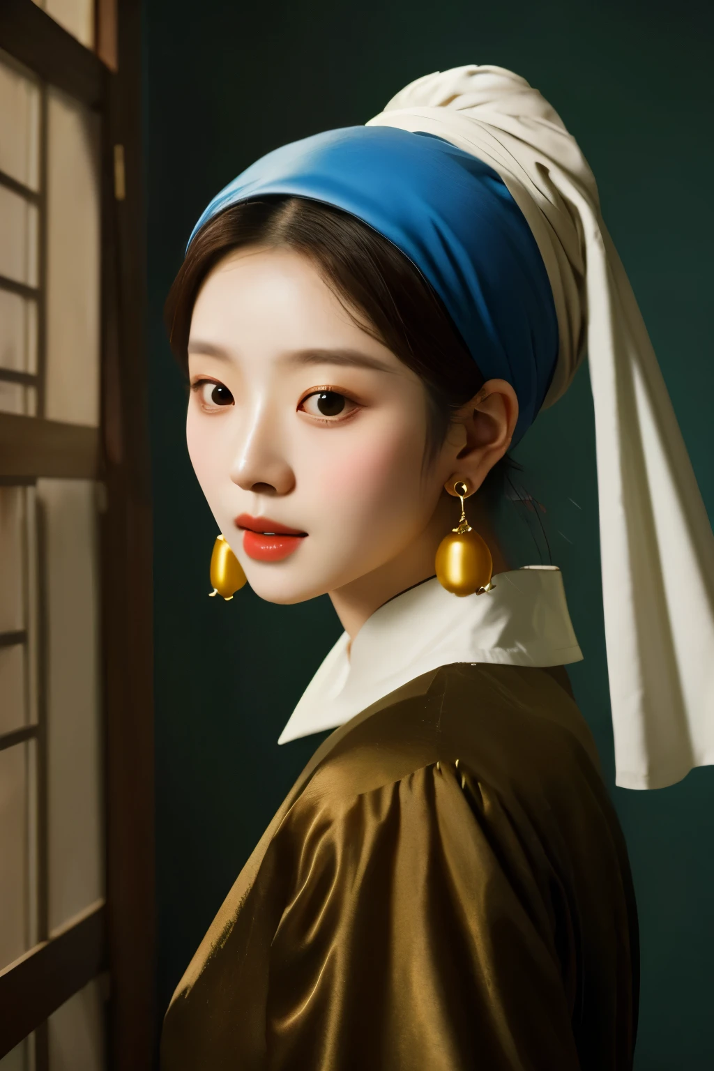 Korean beauty with earrings, Works inspired by Johannes Vermeer,