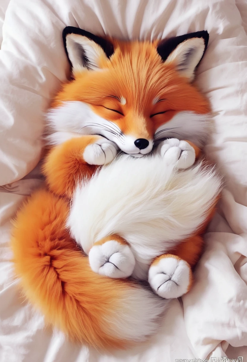 Cute fox, girl, fluffy paws, cute sleeping