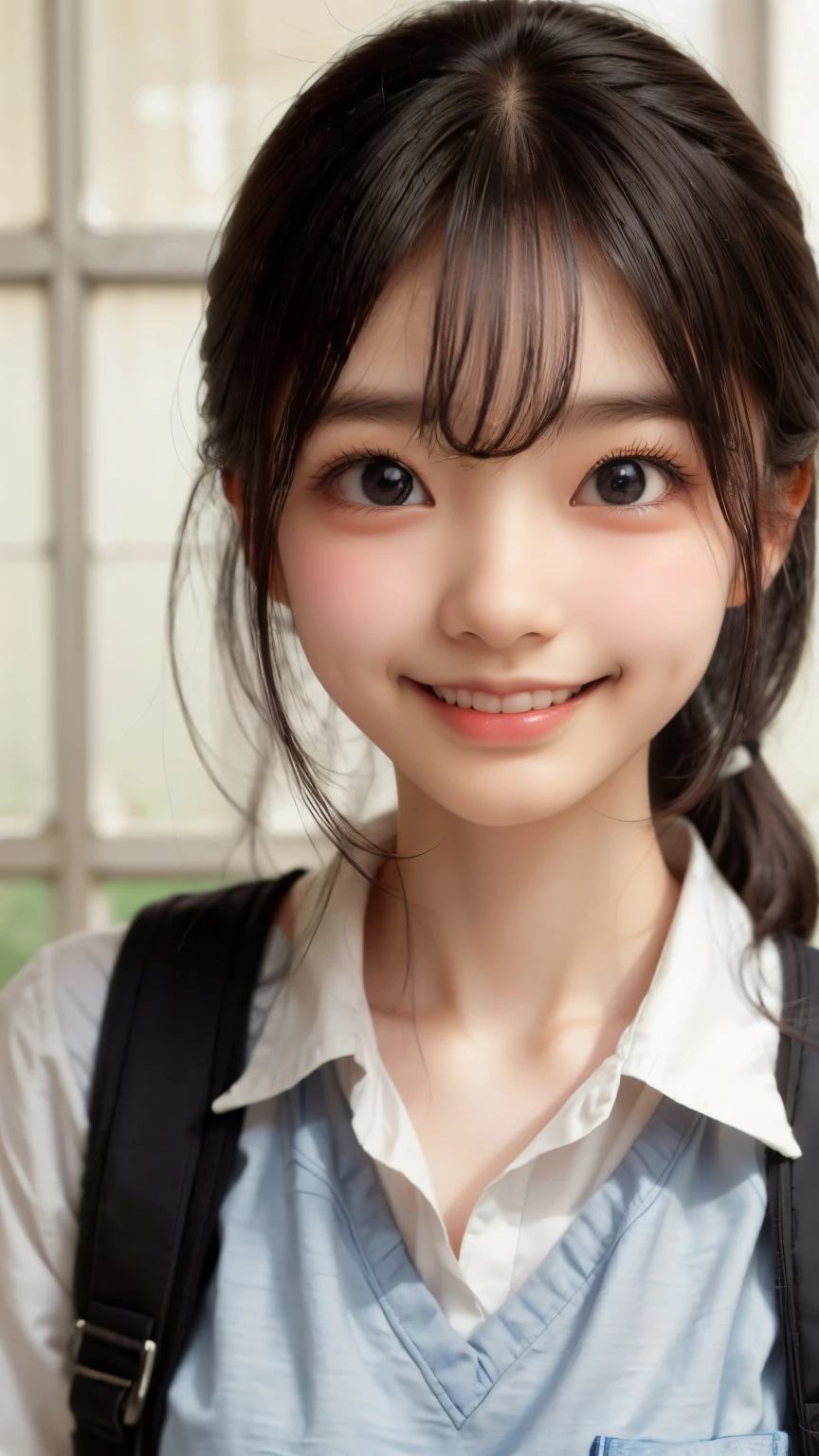 Best image quality, Focus, Soft light, Black hair, (Japanese)), (((Front, ars old) (Depth of field), Ultra high resolution, (Real: 1.4), RAW photo, (( school teacher outfit)), smiling face, at school
