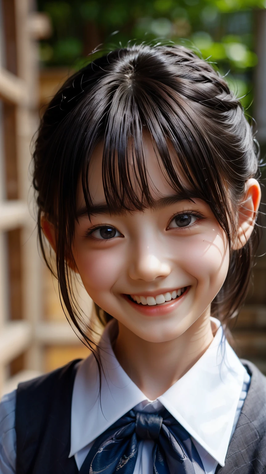 Best image quality, Focus, Soft light, Black hair, (Japanese)), (((Front, ars old) (Depth of field), Ultra high resolution, (Real: 1.4), RAW photo, (( school teacher outfit)), smiling face, at school
