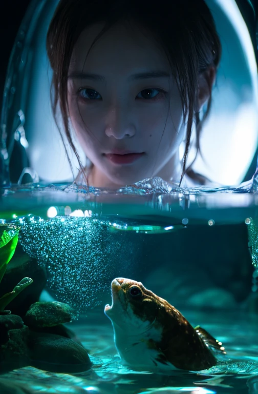 (masterpiece, highest quality:1.3), High resolution, (8K resolution), (超detailed:1.1), toadstools, stop-motion, horror, 1 girl, shine, in water, realistic, shine:0.3, (detailed:1.2), volume lighting, (非常にdetailedな), bubble
