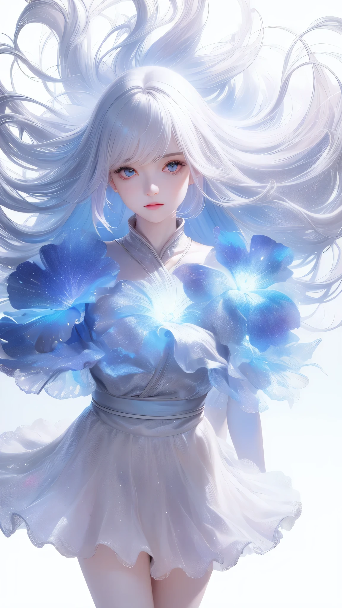 ((masterpiece)), (((best quality))), ((ultra-detailed)), ((illustration)),[realism light effect],shadow,(Fantasy style),(white background:1.6), simple background, (earth theme),(a cloak)[(hair focus,((1girl)),[(big slime hair): (cloud hair):0.3], (hair on background),(high saturation),(hair surrounded by galaxy splashes),)):((her hair is becoming galaxy clouds,:1.27628), (hair and clothes is galaxy clouds and cluster of stars:1.1025),(a cloak is becoming galaxy clouds)