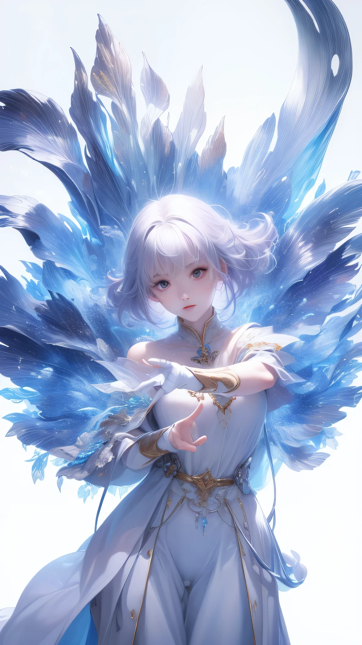 ((masterpiece)), (((best quality))), ((ultra-detailed)), ((illustration)),[realism light effect],shadow,(Fantasy style),(white background:1.6), simple background, (earth theme),(a cloak)[(hair focus,((1girl)),[(big slime hair): (cloud hair):0.3], (hair on background),(high saturation),(hair surrounded by galaxy splashes),)):((her hair is becoming galaxy clouds,:1.27628), (hair and clothes is galaxy clouds and cluster of stars:1.1025),(a cloak is becoming galaxy clouds)