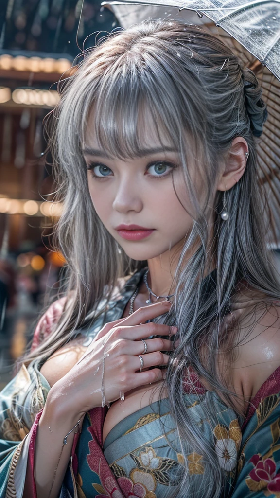 1 girl, whole body:1.2, perfect anatomy, very detailed顔と目,, (blue eyes), gray hair:1.7,smile:0.3, 20-year-old, muscular:1.5, (earrings,good:1.5, white mini skirt), blurred background, ( 8K students, photorealism:1.5, masterpiece, heightens,  at night, midnight, dark, rtx, realistic照明, photo taken in ancient japan, very detailed流れる髪, realistic hair, realistic shadow, disorganized, very detailed, 4K, (green eyes), (beautiful girl: 1.4), (masterpiece),ultra detail, (highest quality), (ultra high resolution), (masterpiece), realistic:1.3, smile,  balanced pupil, symmetical pupil and iris,Chromatic_aberration:0.8, dynamic_color_range, lens_Twist:0.7, Holding lanterns,delicate hands,  Japanese