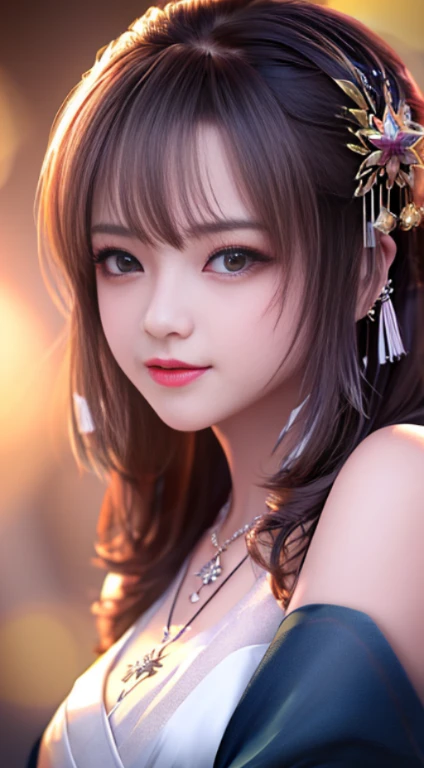 best quality, masterpiece, highres, 1girl,blush,(seductive smile:0.8),star-shaped pupils,china hanfu,hair ornament,necklace, jewelry,Beautiful face,upon_body, tyndall effect,photorealistic, dark studio, rim lighting, two tone lighting,(high detailed skin:1.2), 8k uhd, dslr, soft lighting, high quality, volumetric lighting, candid, Photograph, high resolution, 4k, 8k, Bokeh