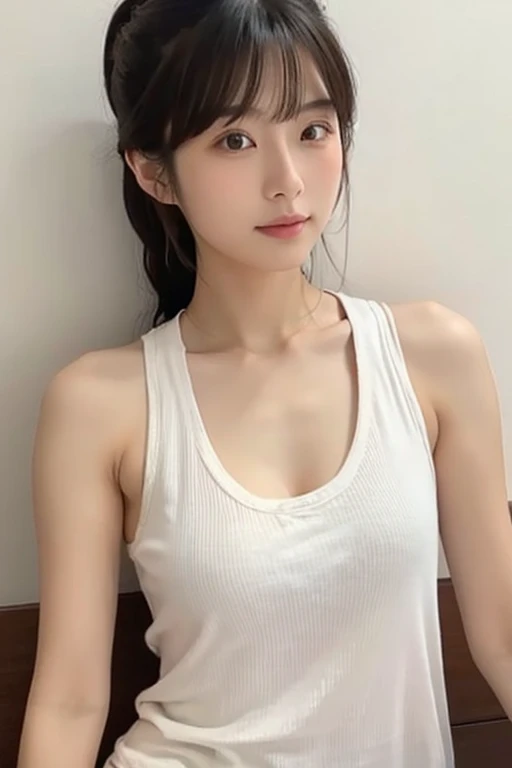 (Highest quality, 8K, masterpiece:1.2, RAW Photos), Standing in a gorgeous room, ((15 year old beautiful girl, Baby Face)), Slender body line, ((A perfect 8-head-tall beautiful girl)), (Small and slender figure), (Short Hair), Cute smiling face with mouth closed, Gaze at the viewer, blush, ((Captivating Lips:1.2)), (Small breasts), (Small and beautiful nipples), ((Demon Slayer camisole and mini pleated skirt:1.2, high waist)), (Cute and dynamic poses:1.4), (Reality:1.37), (Detailed eyes and face:1.2, Professional photography techniques, Cinema Lighting), (Small and beautiful hands:1.2, Detailed hands)