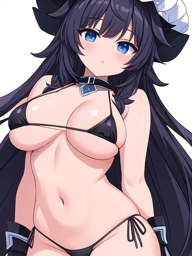 ((white background)), masterpiece, best quality, solo, seductive pose, black micro bikini, dutch angle,