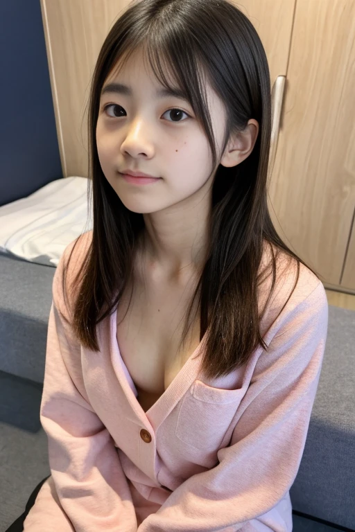 highest quality, masterpiece, ultra high resolution, (realistic:1.4), Raw photo, very detailed, perfect anatomy,very detailed肌, Physically based rendering,pink pajamas、Plaid pajamas,((1Junior high school students))、(Japan 10-year-old) , (small breasts:1.5),(Flat chest:1.5) 、perfect nippleedium straight hair,look away,small round face,(face mole)、(chest mole)、hospital bed、Infusion in the right arm、taking an intravenous drip