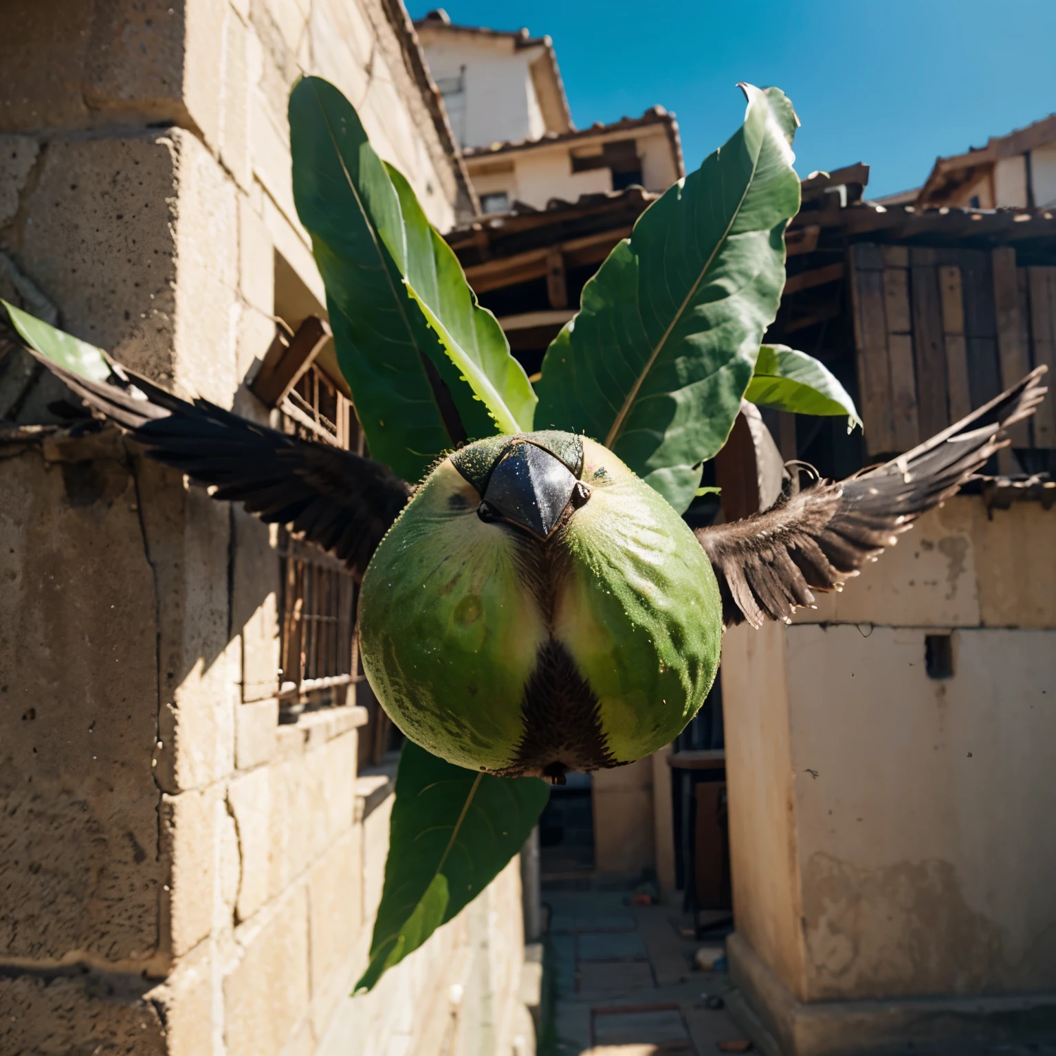 Un aguacate que vuela con alas
