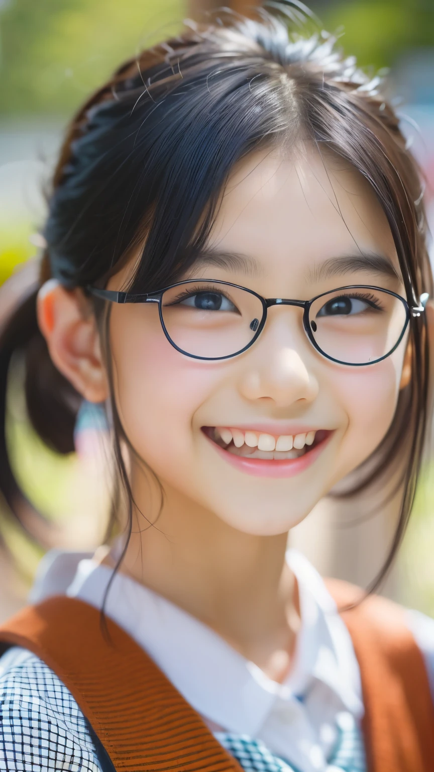 Best image quality, Focus, Soft light, Black hair, (Japanese)), (((Front, ars old) (Depth of field), Ultra high resolution, (Real: 1.4), RAW photo, (( school teacher outfit)), smiling face, at school