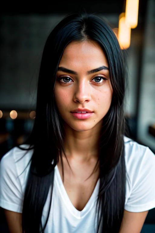 a black hair girl with cat eyes , the defined face with the jawline and beautiful skin