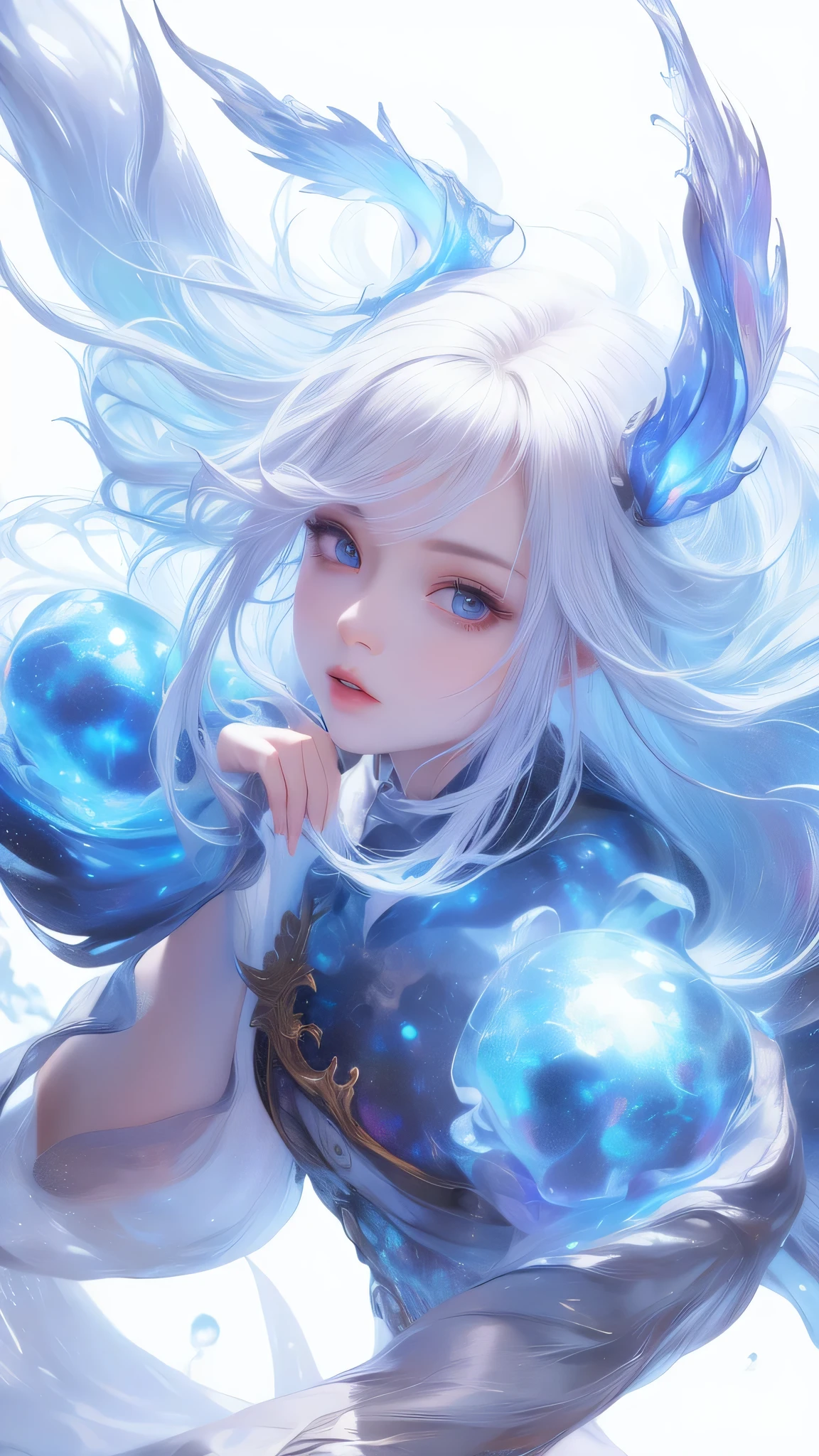 ((masterpiece)), (((best quality))), ((ultra-detailed)), ((illustration)),[realism light effect],shadow,(Fantasy style),(white background:1.6), simple background, (earth theme),(a cloak)[(hair focus,((1girl)),[(big slime hair): (cloud hair):0.3], (hair on background),(high saturation),(hair surrounded by galaxy splashes),)):((her hair is becoming galaxy clouds,:1.27628), (hair and clothes is galaxy clouds and cluster of stars:1.1025),(a cloak is becoming galaxy clouds)